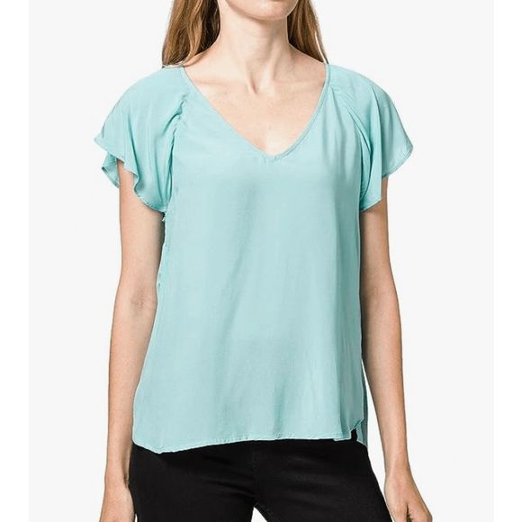 Esprit NWT Italian Bright Blue Flutter Tye Sleeve Blouse, Size 6 - Picture 13 of 14
